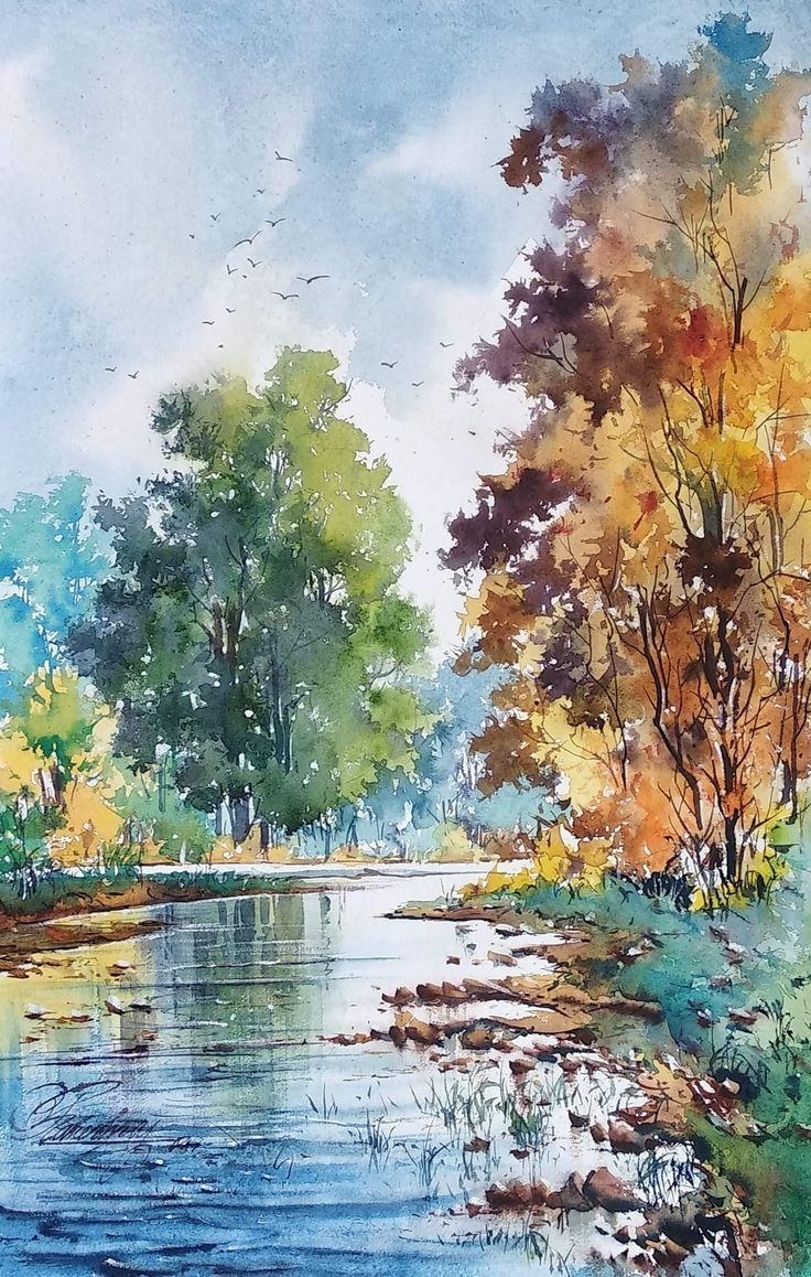 An Indian Landscape In Watercolor Watercolor Landscape Paintings