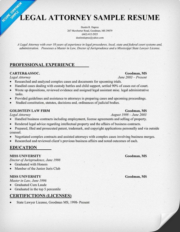 Excellent Resume For An Attorney Sample Resume Resume Resume Objective