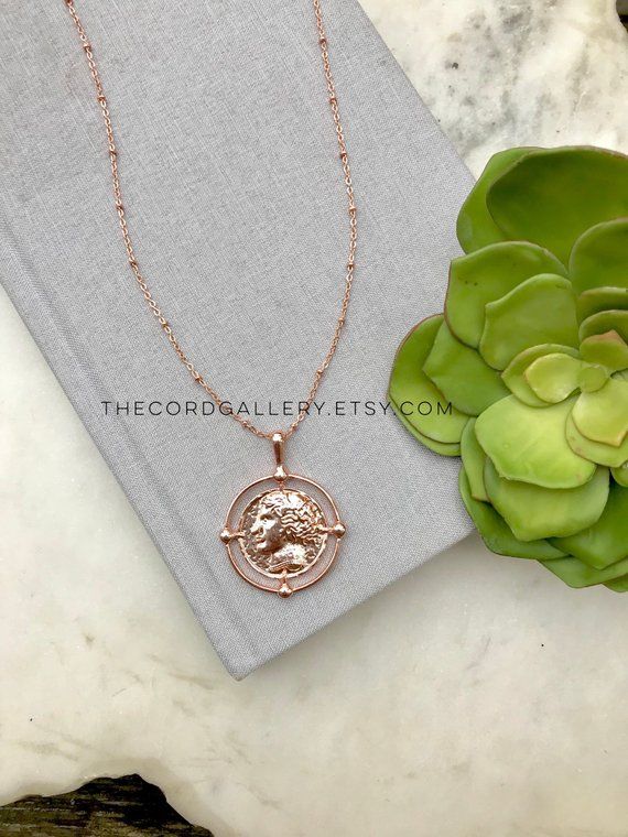Rose Gold Medallion Necklace Roman Coin Pendant Boho - Gold Roman Coin Pendant Rose Gold Medallion Necklace Roman Coin Pendant Boho - Gold Roman Coin Pendant