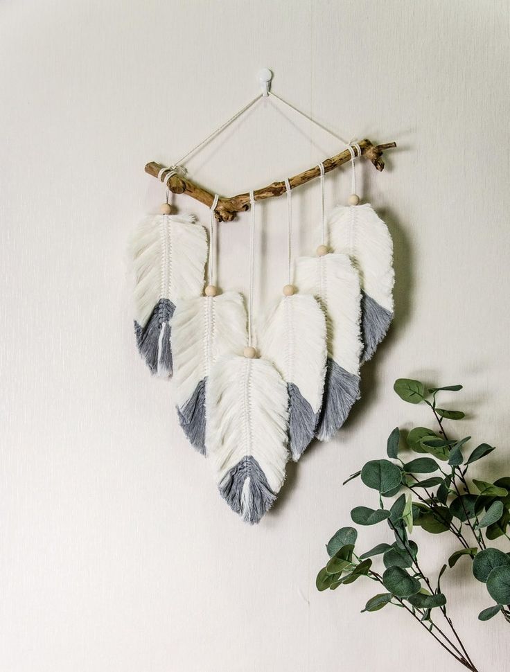 Home Decor Light grey.Set of 3 Leaf/feather Boho Handmade Macrame Wall Hanging Home Decor Light grey.Set of 3 Leaf/feather Boho Handmade Macrame Wall Hanging