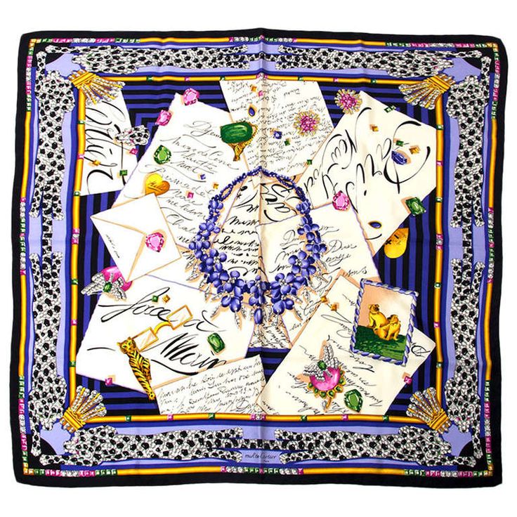 Must de Cartier Paris Silk Scarf with Duchess of Windsor Jewels