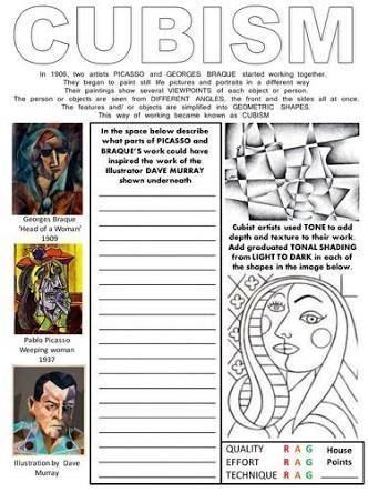cubism art worksheets teaching art art lesson plans