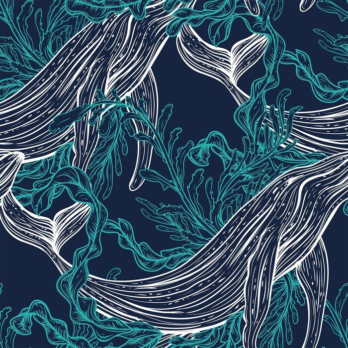 Kyson Fish Nautical Removable Peel And Stick Wallpaper Panel Nautical Wallpaper Whale Pattern Marine Plants