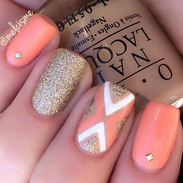 320 Best * Taping Nail Art Design Ideas Images On Pinterest Nail coral / #peach + gold #glitter nail design with geometric tape accent nail | - 320 Best * Taping Nail Art Design Ideas Images On Pinterest Nail