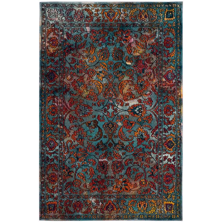 Safavieh Crystal Light Blue Orange 6 Ft 7 In X 9 Ft 2 In Area Rug Area Rugs Orange Area Rug Rugs