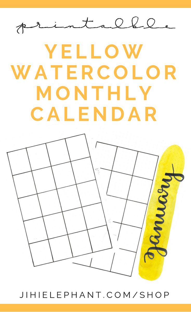 Printable HandDrawn Yellow Watercolor Monthly Calendar Pages Cursive Printable HandDrawn Yellow Watercolor Monthly Calendar Pages Cursive