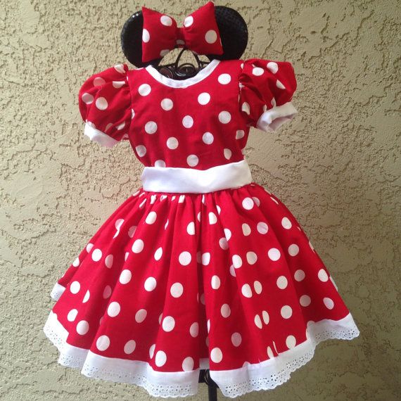Ladies Girls Mini Mouse Fancy Dress Disney Theme Polka Dot White Red Costume Ladies Girls Mini Mouse Fancy Dress Disney Theme Polka Dot White Red Costume