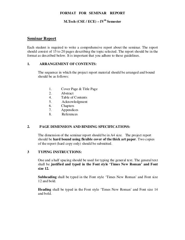 Format For Seminar Report M Tech Cse Ece Ivth format for seminar report m tech cse ece ivth
