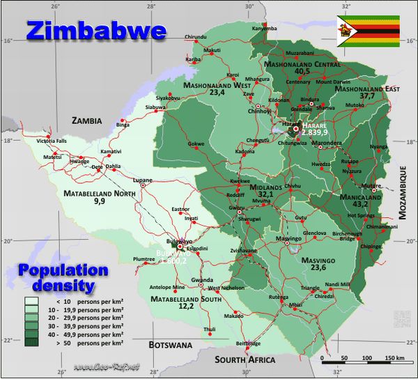 Zimbabwe Population Density Map