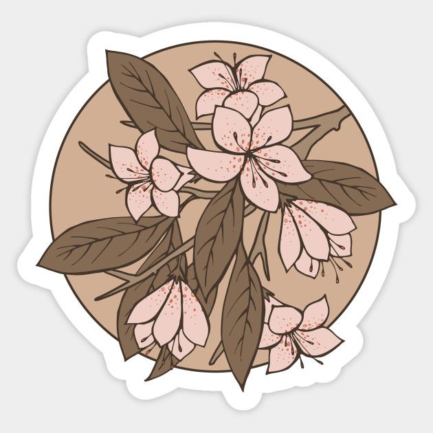 Pink And Brown Sakura Branch By Olooriel Sticker Art Aesthetic