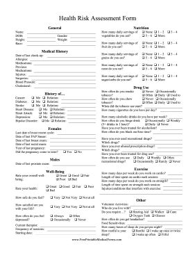 This printable form covers general health and well-being and can be used by doctors when assessing a new patient. Free to download and print