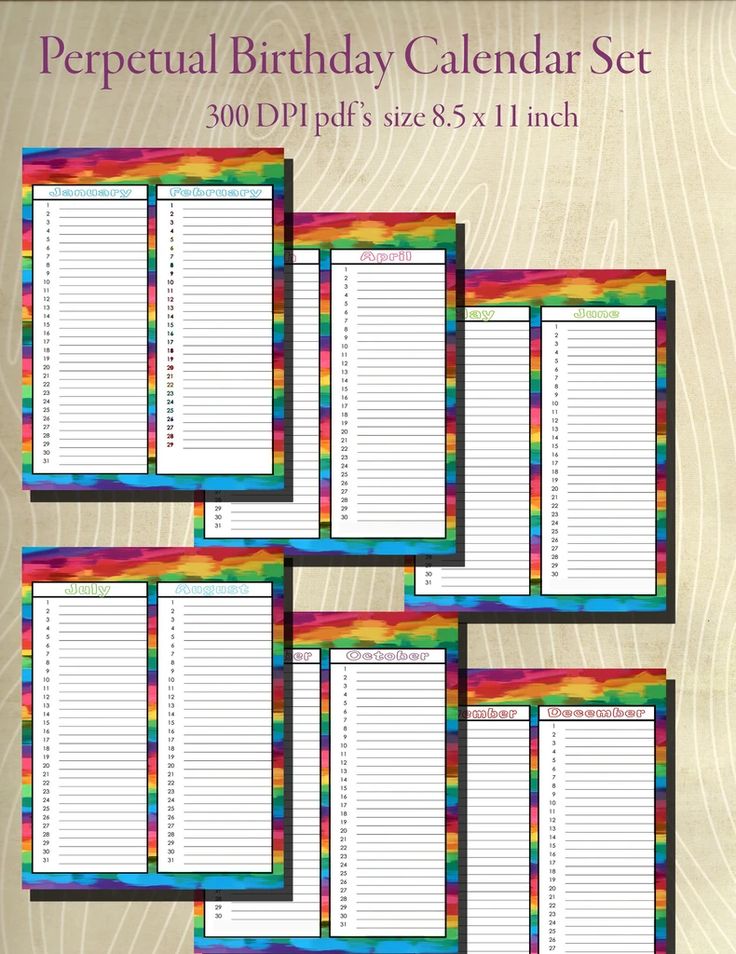 perpetual calendar set instant download printable pdf