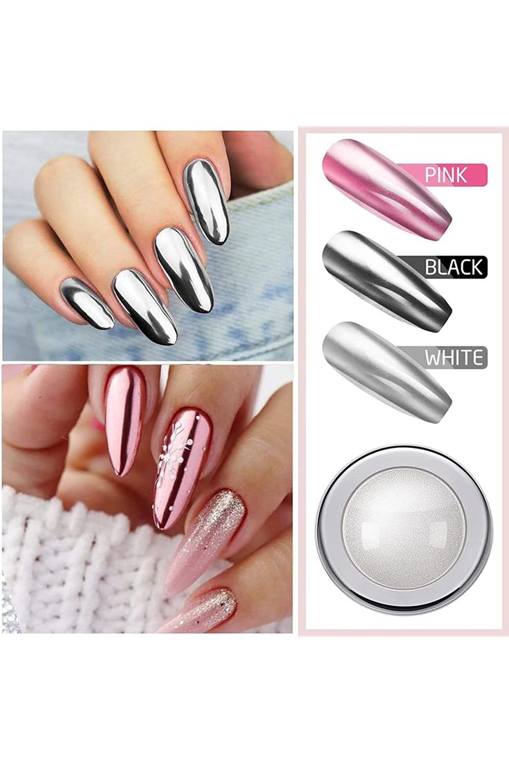 Chrome Nail Powder Set Golden Silvery Metallic Effect Mirror - Temu