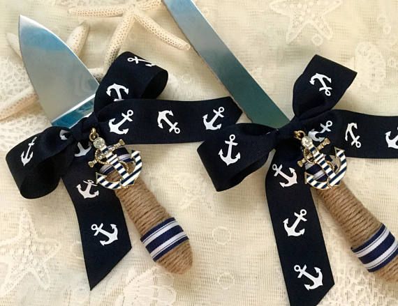 Navy Wedding Cake Server Beach Wedding Cake Knife Set