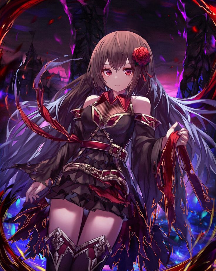Anime girl with brown hair and red eyes