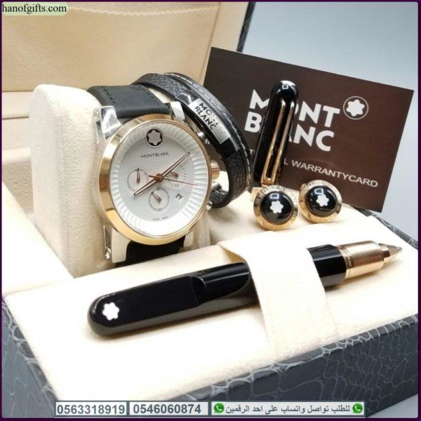 ساعات مونت بلانك كنغراف رجالي Mont Blanc مع اسواره وقلم وكبك Leather Leather Watch Accessories