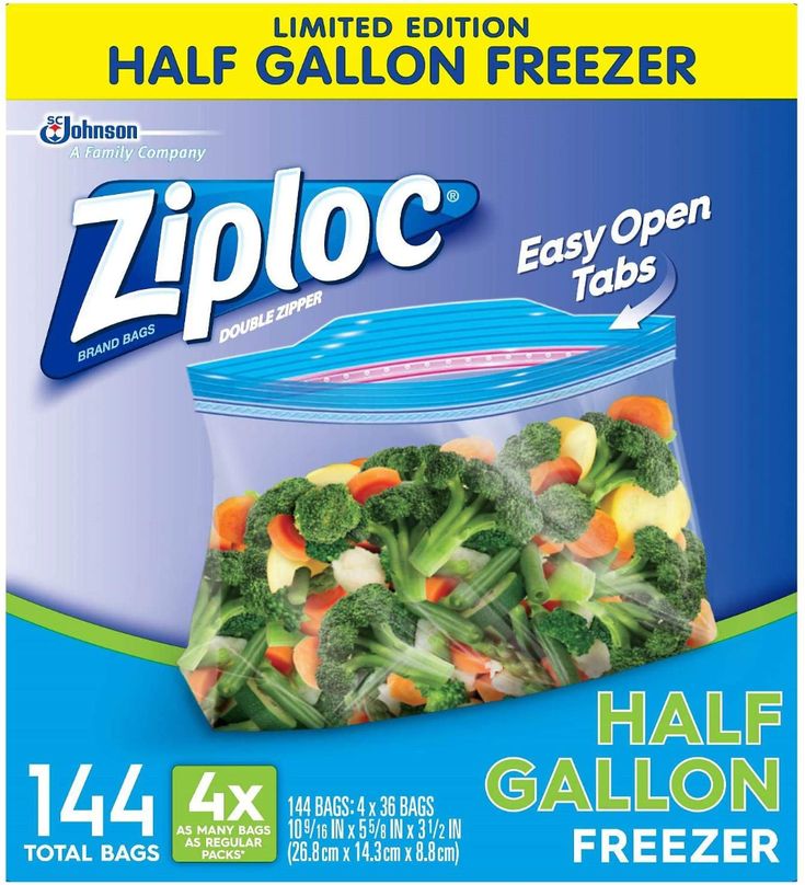 Ziploc 1/2 gallon Freezer Bags, 144 Count (Pack of 36), Original