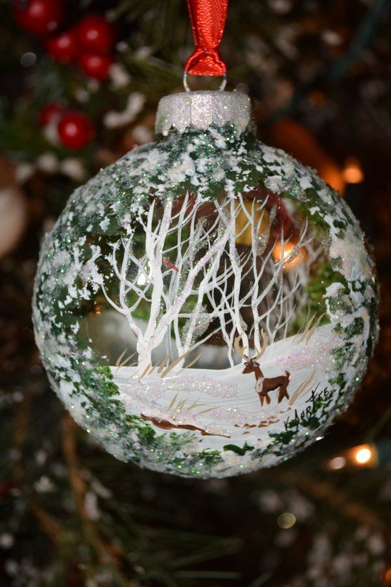 Hand Painted Glass Christmas Ornament Village Winter Scene Stowe Hand Painted Glass Christmas Ornament Village Winter Scene Stowe
