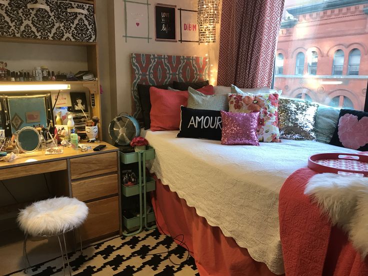 NYU Dorm Single DIY faux fur stool Single dorm room