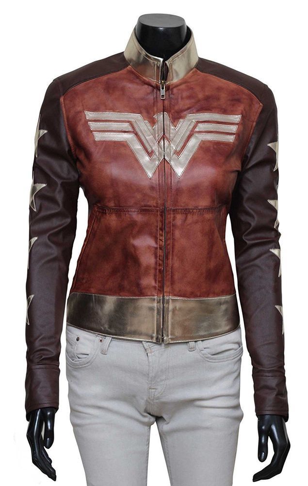 Wonder Woman Gal Gadot Diana Prince Maroon Waxed Faux Leather Jacket