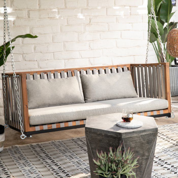 Belham Living Cobalt Springs Wood and Strap Porch Swing Bed | Porch swing bed, Bed swing, Porch swing