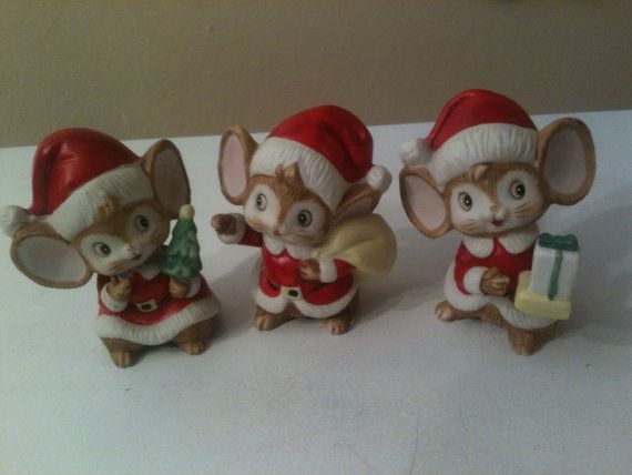 New Set Of 3 Vintage Christmas Holiday Mice Homco Home