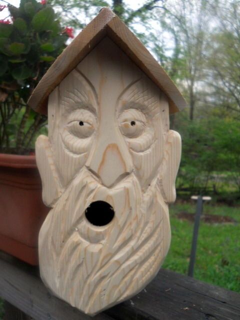 Wood spirit carvings. 2 nest birdhouse. folk art wood ... Wood spirit carvings. 2 nest birdhouse. folk art wood ...