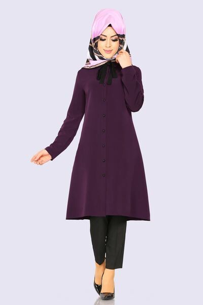 Modaselvim Tunik Fularli Tesettur Tunik Pl879 Mor Elbise Tuni K Mor