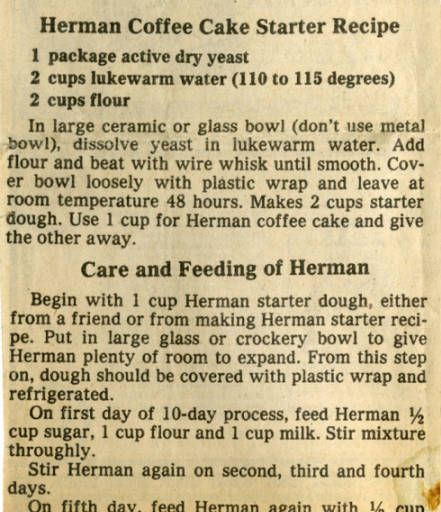 Herman Coffee Cake Starter Herman Coffee Cake Starter