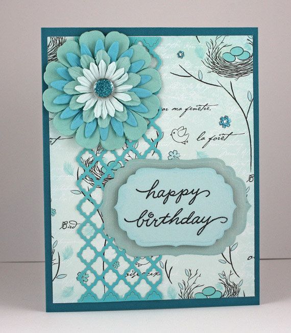 birthday card handmade card aqua turquoise flower birthday cards making online