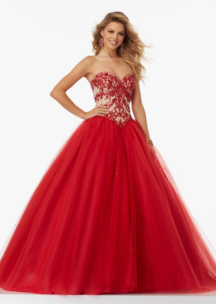 blue and red ball gown