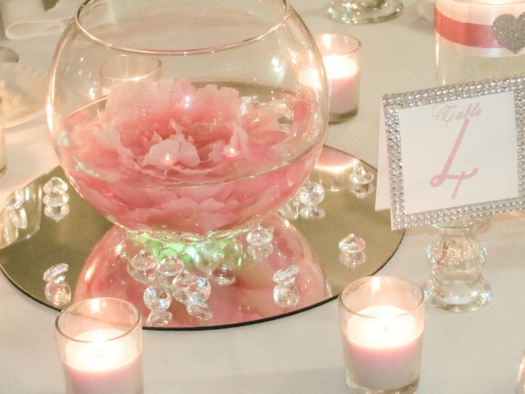 Diy Valentines Centerpiece Simple And Quick Glass Bowls La Or Michaels Mirror Wedding Centerpieces Party Table Decorations Wedding Party Table Decorations, Round Mirror Table Decor
