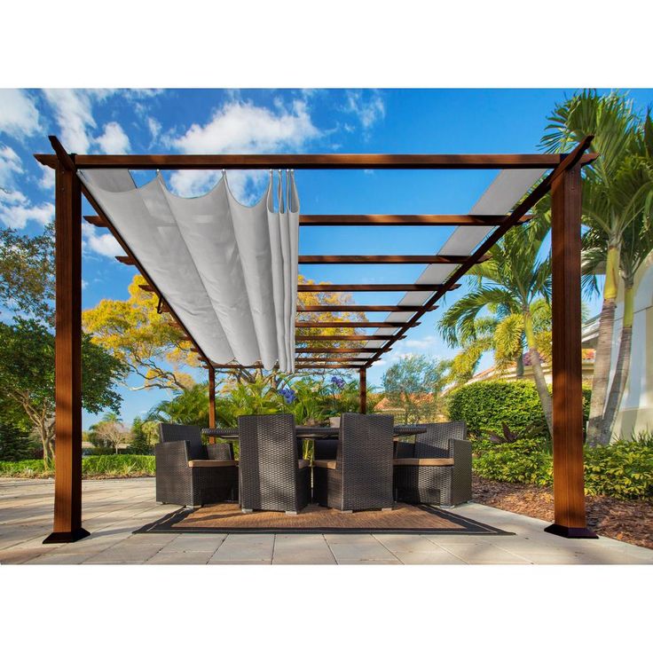 Paragon Outdoor Florence 11 Ft X Aluminum Pergola With Chilean Wood Grain Finish And Gray Color Convertible Canopy Pr11wd2g The Home Depot Backyard Shade Structure 11 Ft X Aluminum Pergola, Shade Cover For Patio Home Depot