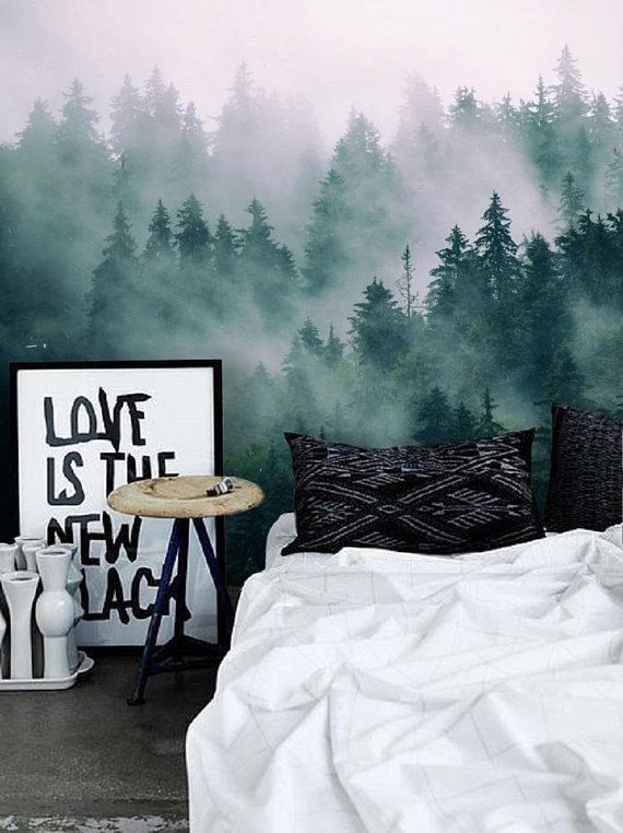 Carnkirk Peel And Stick Misty Forest Nature Mountain Wallpaper Wall Design Garden Wall Designs Jungle Wall Mural