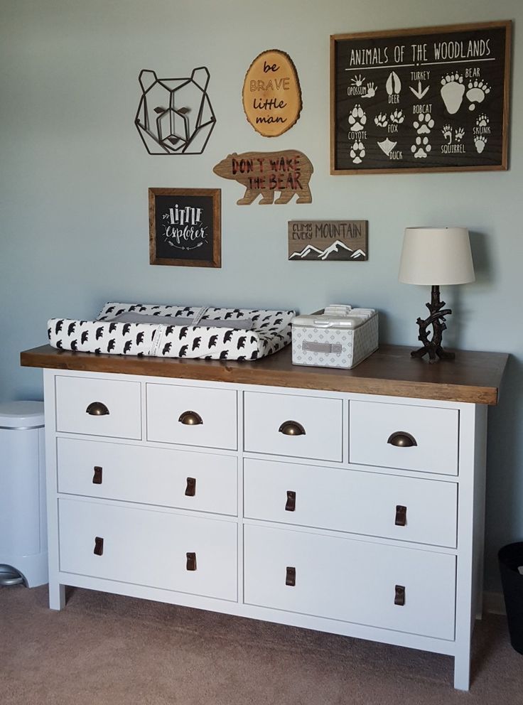 Ikea Hack Hemnes Dresser White Stain Transformed With Bronze Pulls Leather Pu Ikea Nursery Changing Table Dresser Rustic Changing Tables