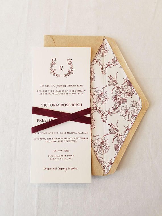 Rustic Burgundy Wedding Invitation With Kraft Envelopes And Velvet
