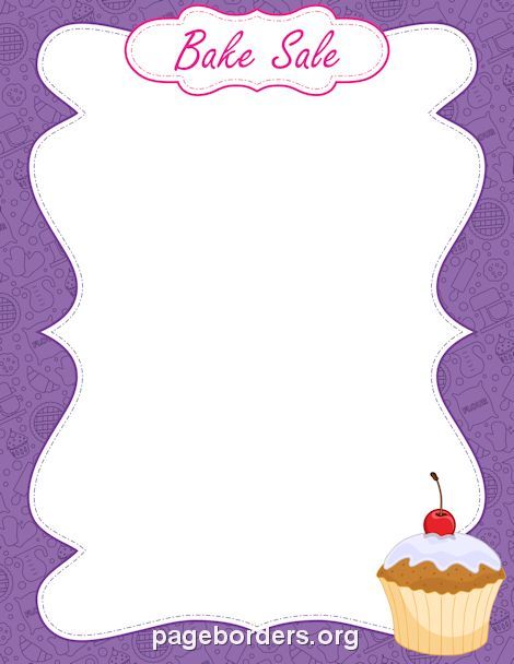 Printable bake sale border. Use the border in Microsoft Word or other programs for creating flyers, invitations, and other printables. Free GIF, JPG, PDF, and PNG downloads at http://pageborders.org/download/bake-sale-border/