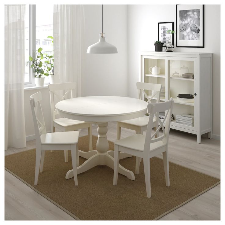 Ingatorp Extendable Table White Max Length 61 Round Kitchen Farmhouse Dining Room Circle Ingatorp Extendable Table White Max, How Big Does A Round Table Need To Be Seat 61