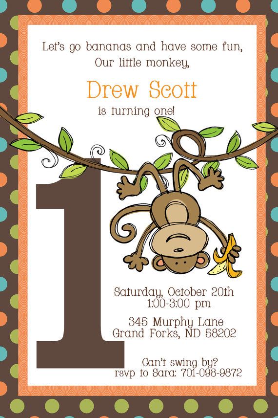 Swinging Monkey First Birthday Invitation By Myaclairedesign 12 00
