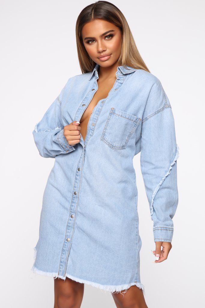 Denim shirt dress outfit ...