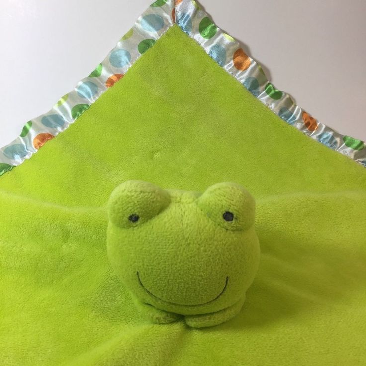CARTER/'S NEW SECURITY BLANKET FROG HUG ME LIME GREEN W POLKA DOTS EDGE WHITE BAC