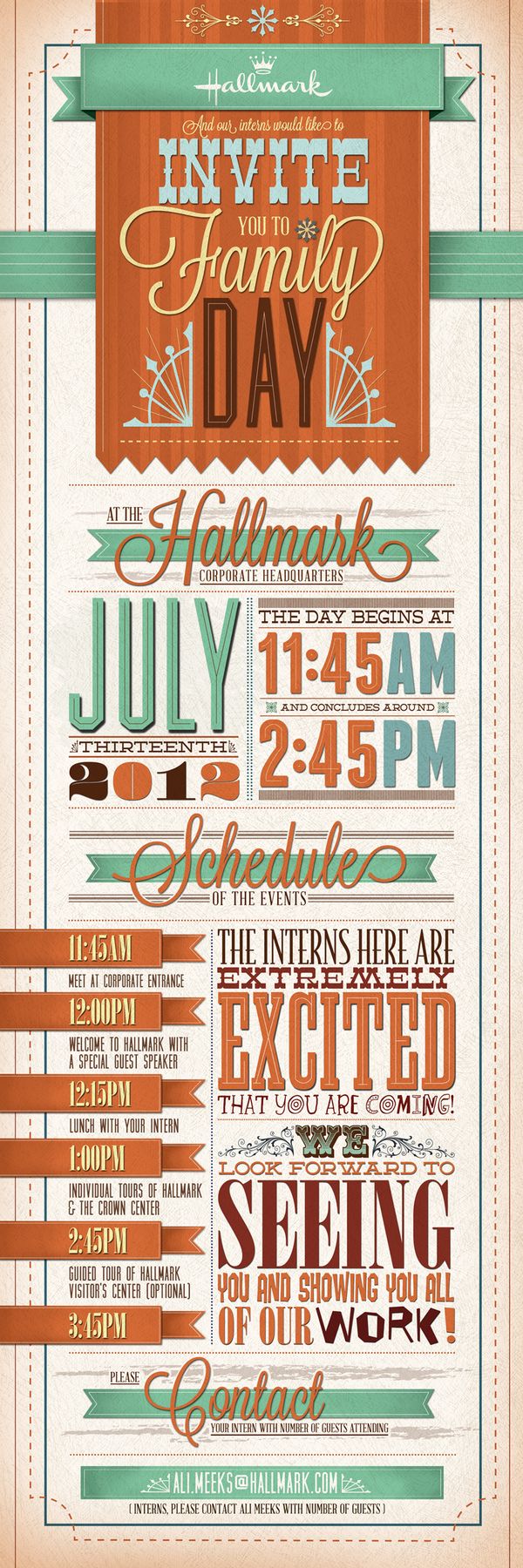 Family Day Invitation by Kael Little, via Behance--They had me until "You are coming." A little more restraint would've made this much better.