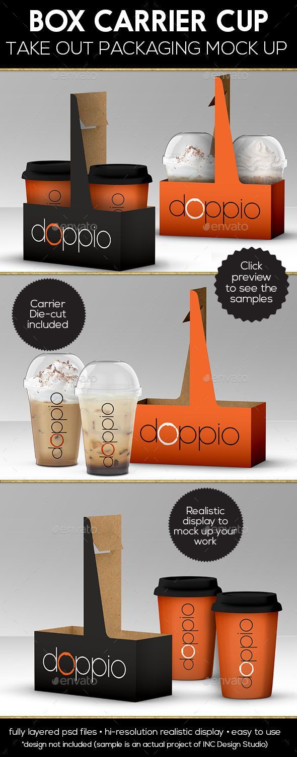 Download Coffee Cup Take out Box Carrier Packaging Mock Up - Food ...