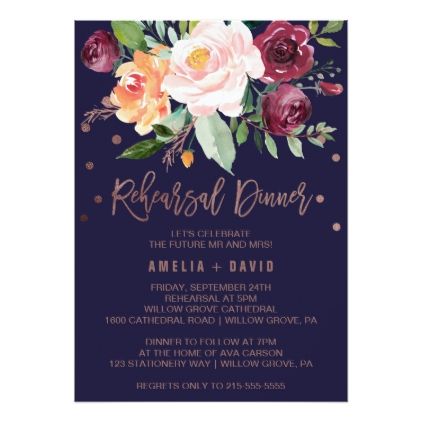 Autumn Floral Rose Gold Wreath Rehearsal Dinner Card - autumn wedding diy marriage party personlize idea