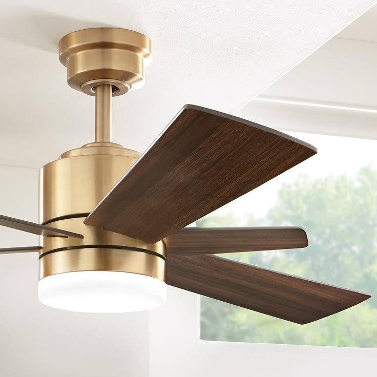 Hexton 52 In Led Indoor Brushed Gold Ceiling Fan 3 Long Blades Short Light Kit And Living Room Modern Led Indoor Brushed Gold Ceiling Fan, Brushed Gold Ceiling Fan