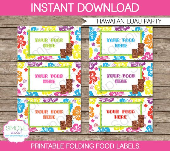 Luau Food Labels Luau Theme Party Buffet Tags Placecards | Etsy | Party food labels, Luau theme ...