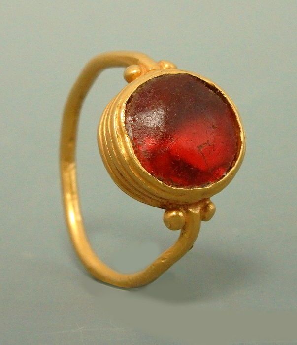Roman Gold Ring Set With Glass 18mm inner diam, UK ring