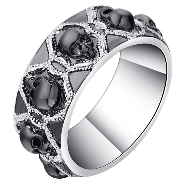 retro black evil skull rings for men women silver color vintage cz gothic skeleton design punk pave bands finger ring for party - Skull Wedding Rings For Men retro black evil skull rings for men women silver color vintage cz gothic skeleton design punk pave bands finger ring for party - Skull Wedding Rings For Men