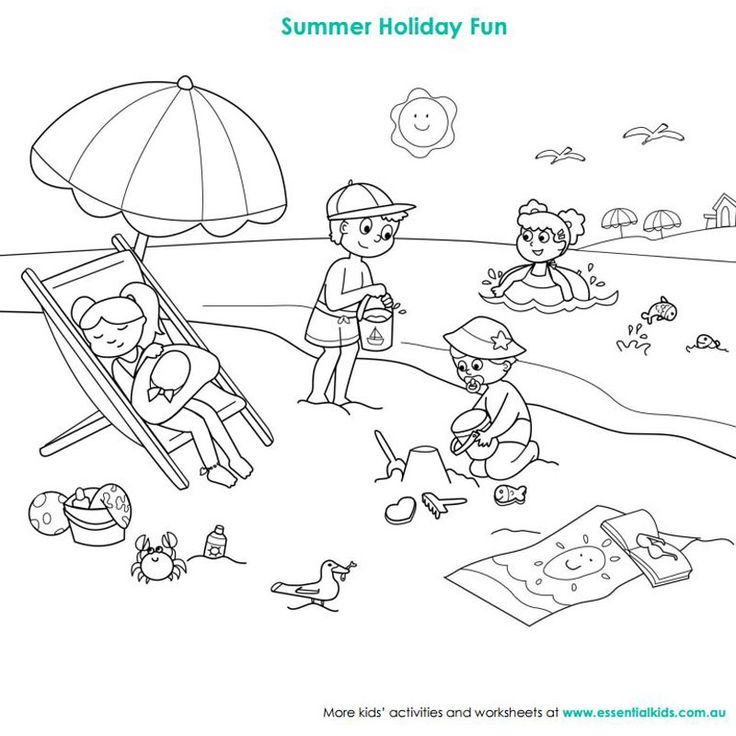 beach scene colouring page httpwwwessentialkidscomau