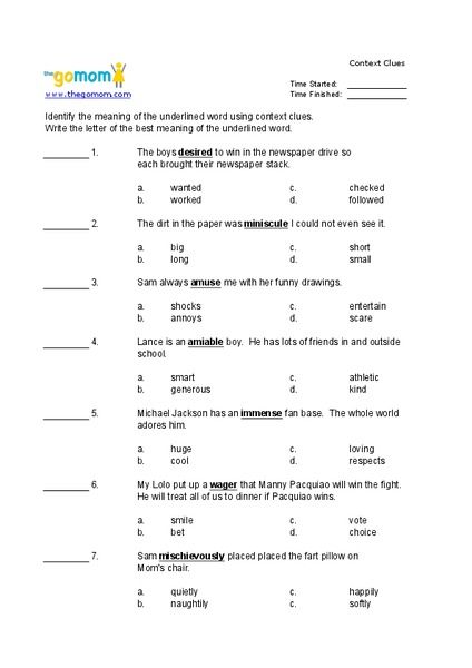 This Context Clues Worksheet Is Suitable For 3rd 5th Grade In This Context Clues Worksheet Is Suitable For 3rd 5th Grade In Students Identify The Meaning Of Bold Word By Using